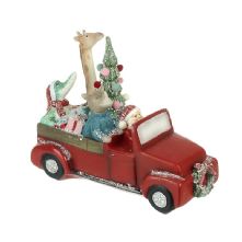 ANIMAL IN CAR WITH CHRISTMAS TREE CERAMIC DECORATION